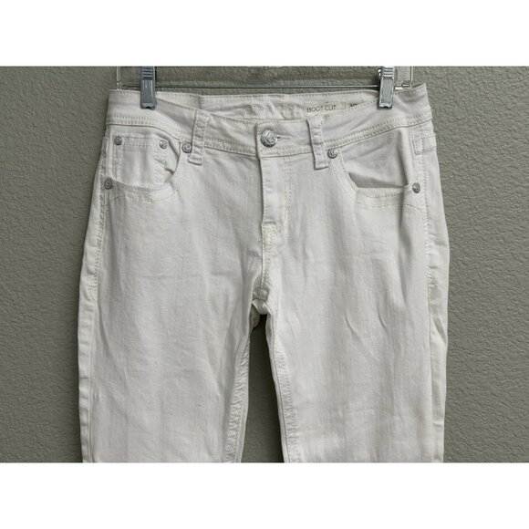 Grace In LA Women’s Boot Cut Jeans Embroidered Raw Hem White Size 30 - Picture 3 of 11